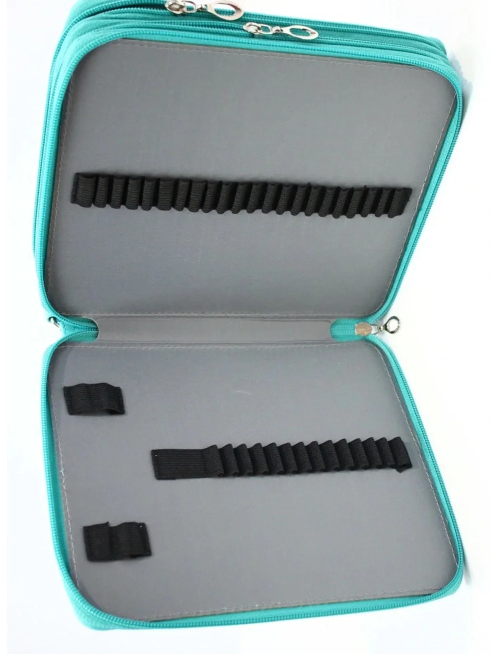 “NWOT” SHULANER-PENCIL CASE ORGANIZER WITH ZIPPER TEAL LEATHER 125 SLOTS-LARGE.